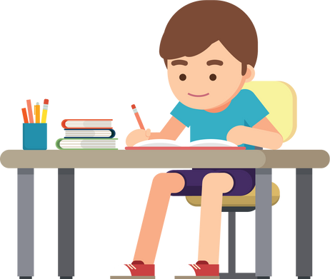 boy studying writing homework