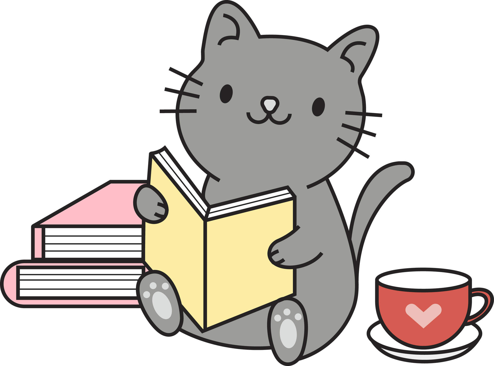 cute sticker cat reading a book